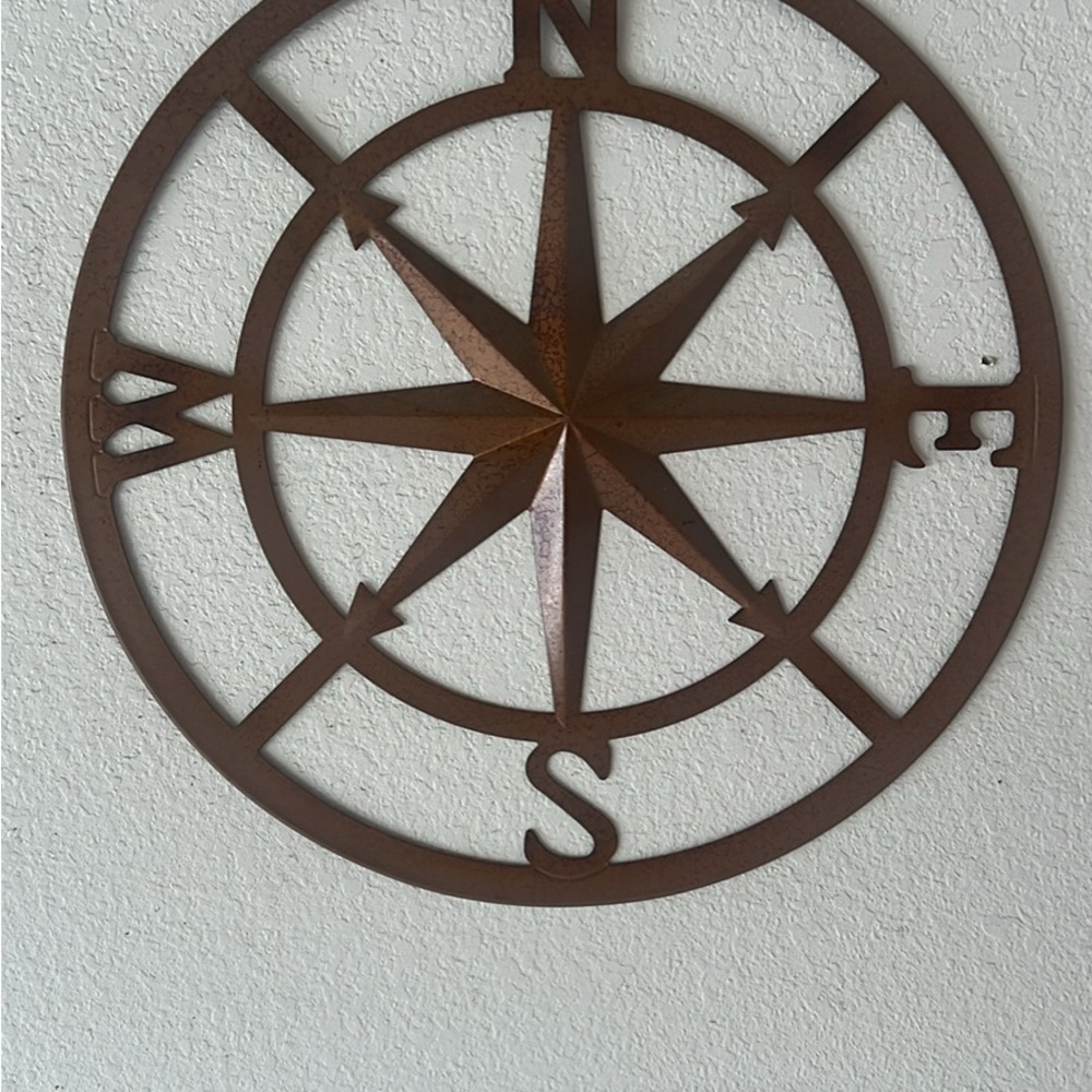 Rustic Brown Metal Compass Wall Decor